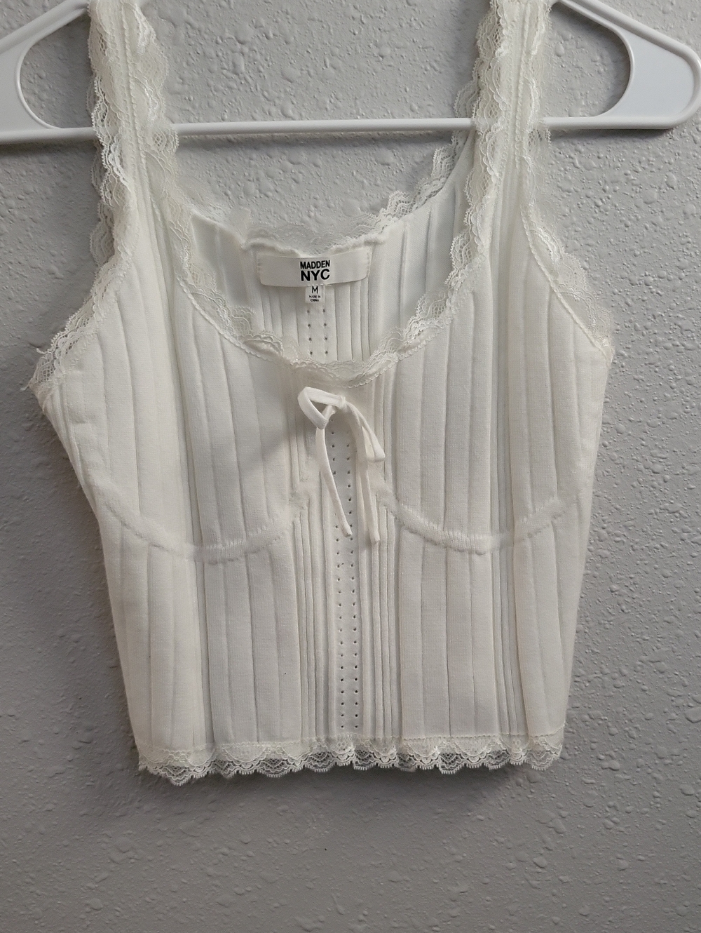White Lace-Trim Ribbed Tank Top